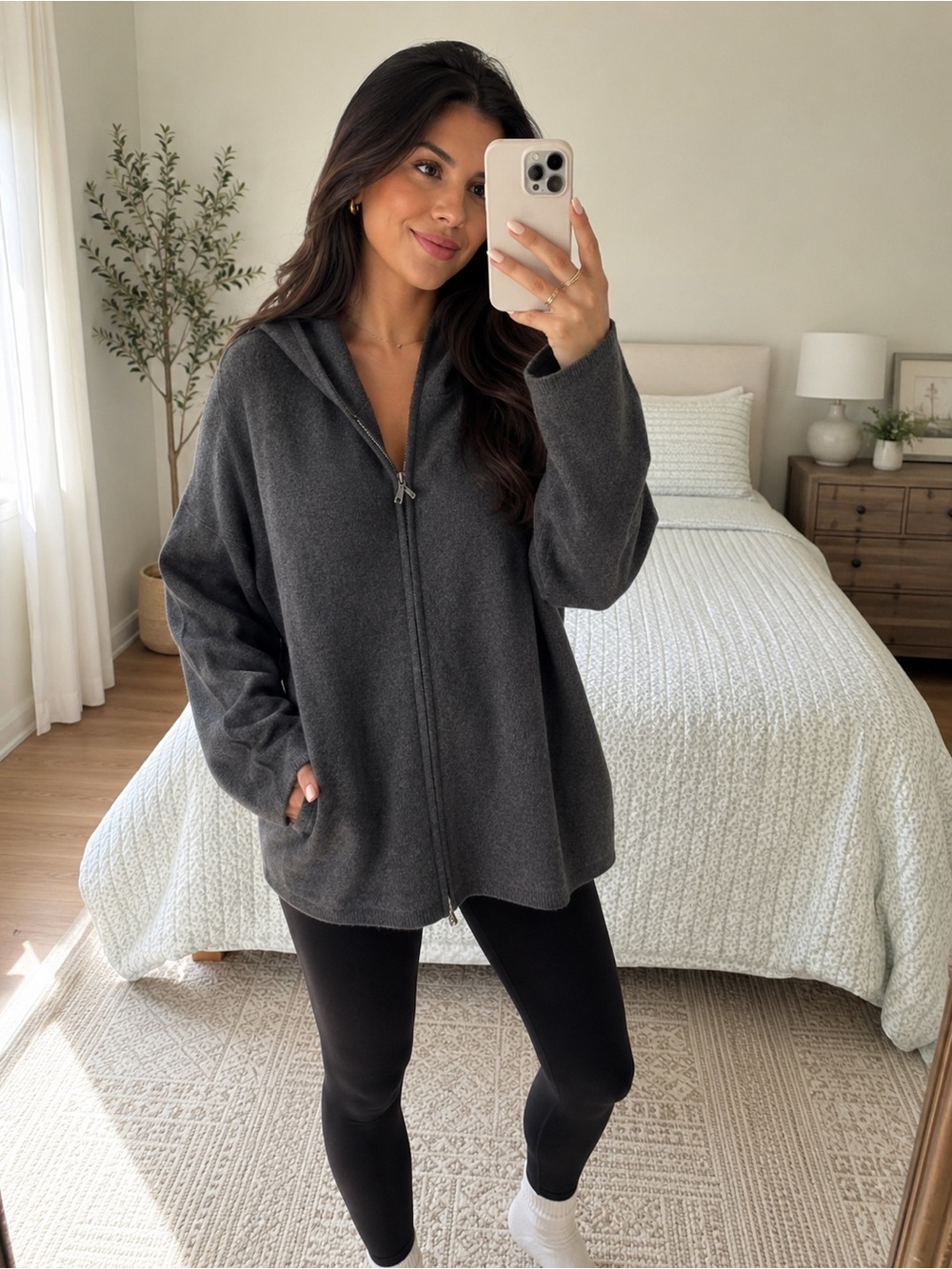 Charcoal Gray Zip-Up Hoodie Jacket